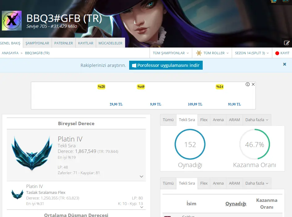 Emektar Lol Hesabı Bol Kostümlü 725 lvl TR hesap